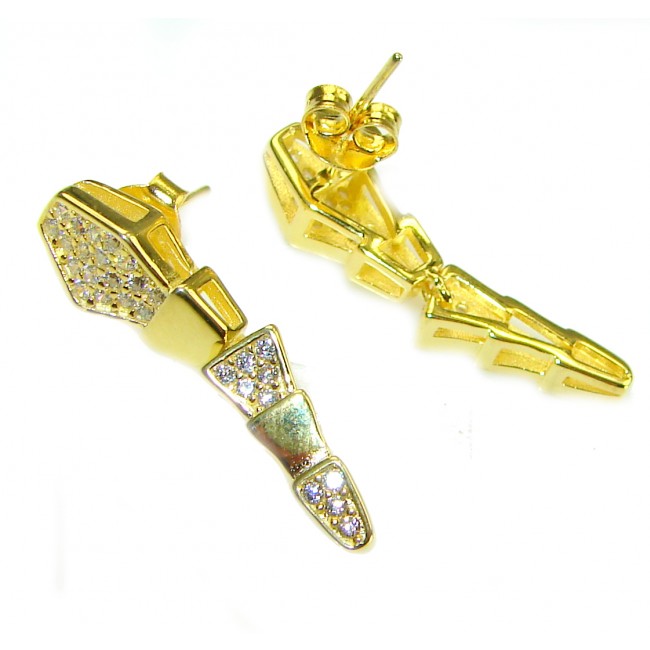 Cleopatra - The Egyptian Cobra White Sapphire 18K Gold over .925 Sterling Silver handcrafted Earrings
