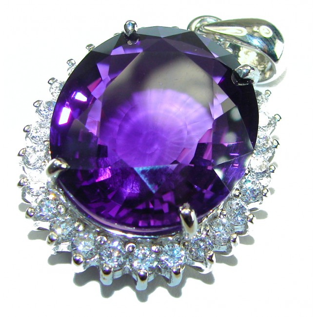 Vintage style 39.2 carat natural Amethyst 14K White Gold over .925 Sterling Silver handcrafted Pendant