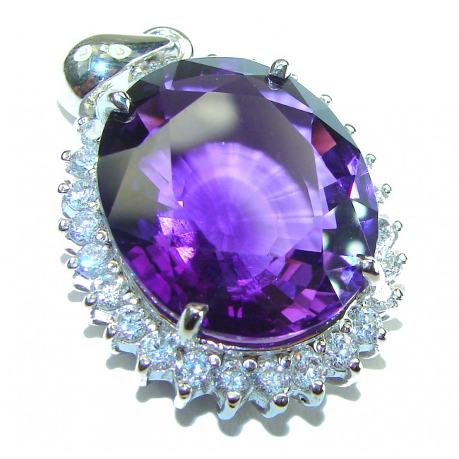 Vintage style 39.2 carat natural Amethyst 14K White Gold over .925 Sterling Silver handcrafted Pendant