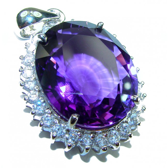 Vintage style 39.2 carat natural Amethyst 14K White Gold over .925 Sterling Silver handcrafted Pendant
