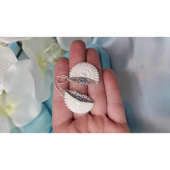 Bli made carved ox's Bone Swiss .925 Sterling Silver handcrafted earrings