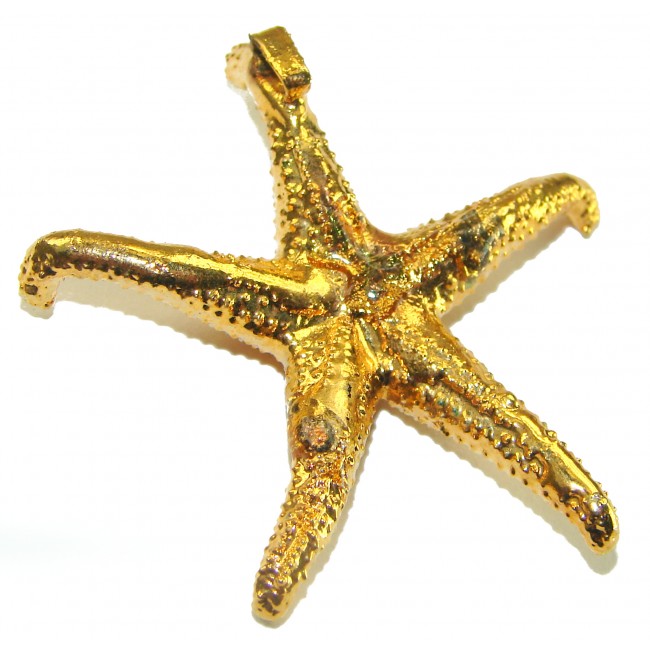 Stylish REAL Starfish Coved with Sterling Silver and 14K & .925 Sterling Silver Pendant