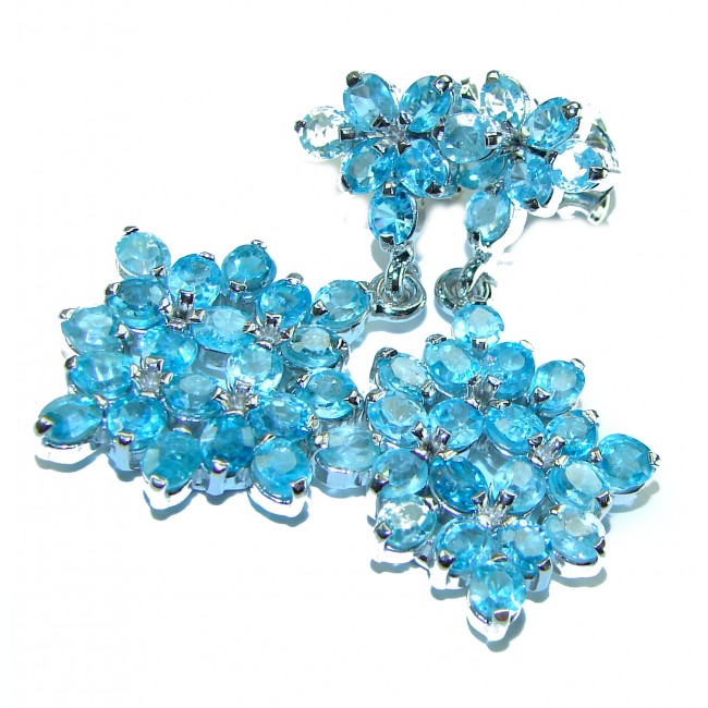 Atlantica 25.5 carat genuine Swiss Blue Topaz .925 Sterling Silver handmade Statement earrings - photo 4