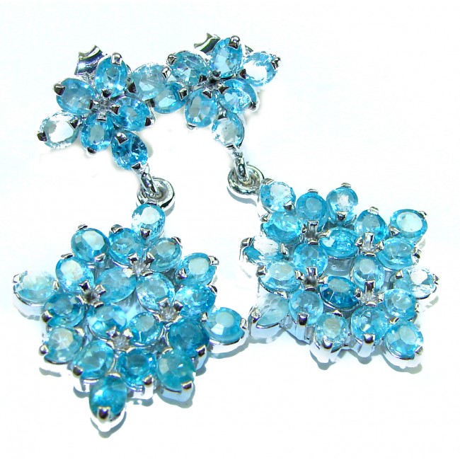 Atlantica 25.5 carat genuine Swiss Blue Topaz .925 Sterling Silver handmade Statement earrings - photo 3