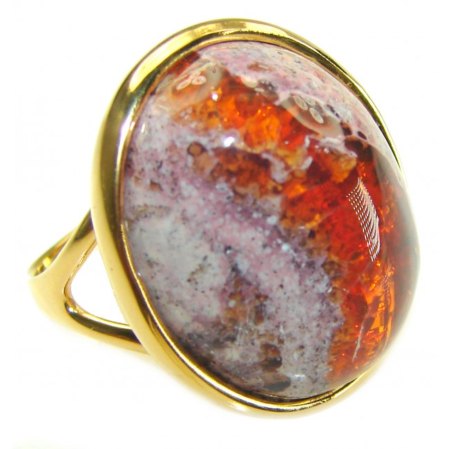 Golden River best quality 23.4 carat Mexican Opal 18K Gold over .925 Sterling Silver handmade ring 9 1/4 - Close-up of 23.4 carat Mexican Opal in 18K gold setting