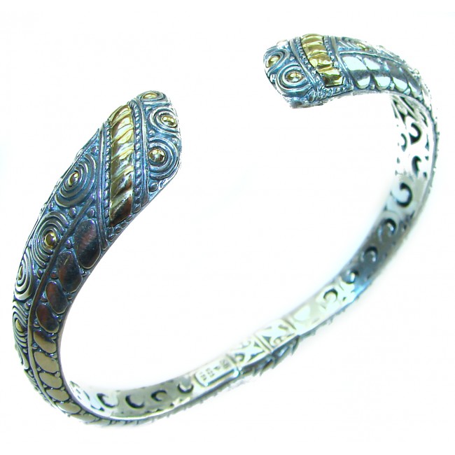 Bali Legacy 28.9 grams authentic 2 tones .925 Sterling Silver handcrafted bracelet - Bali Legacy two-tone sterling silver bracelet, angled side view.