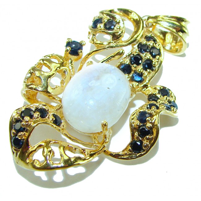 Genuine Rainbow Moonstone Sapphire 14k Gold over .925 Sterling Silver handcrafted pendant