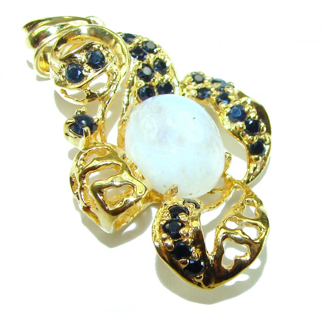 Genuine Rainbow Moonstone Sapphire 14k Gold over .925 Sterling Silver handcrafted pendant