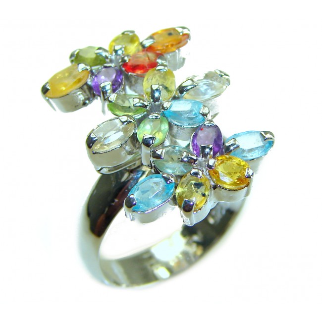 Summer Time 12.5 multicolor Kashmir Sapphire .925 Sterling Silver handcrafted ring size 9