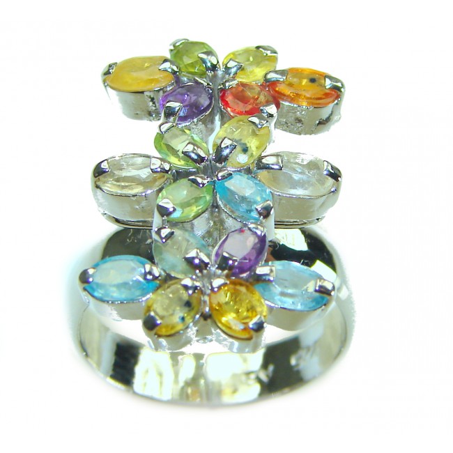 Summer Time 12.5 multicolor Kashmir Sapphire .925 Sterling Silver handcrafted ring size 9