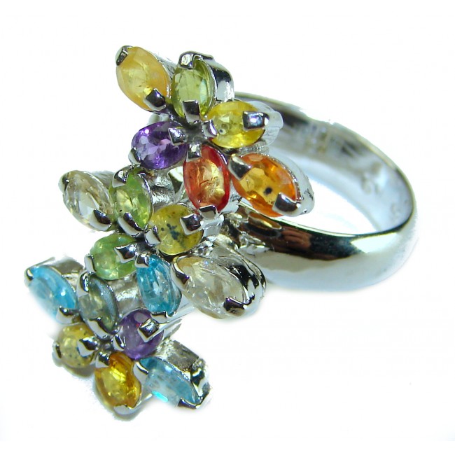 Summer Time 12.5 multicolor Kashmir Sapphire .925 Sterling Silver handcrafted ring size 9