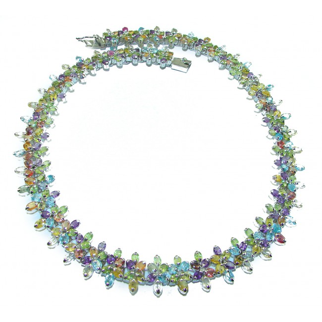 Summer Time 222.5 multicolor Kashmir Sapphire .925 Sterling Silver handcrafted Statement necklace