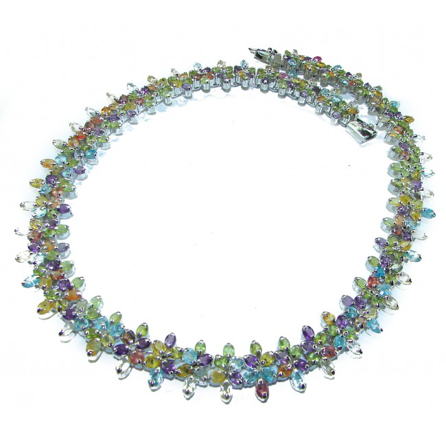 Summer Time 222.5 multicolor Kashmir Sapphire .925 Sterling Silver handcrafted Statement necklace