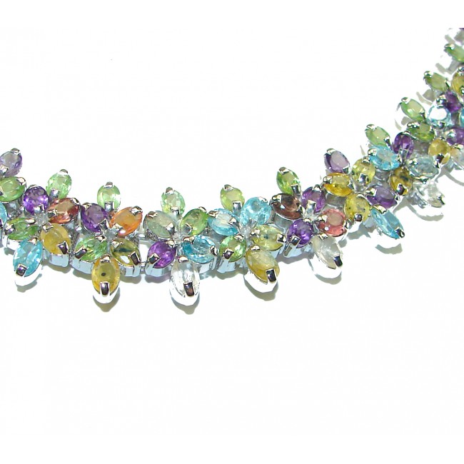 Summer Time 222.5 multicolor Kashmir Sapphire .925 Sterling Silver handcrafted Statement necklace