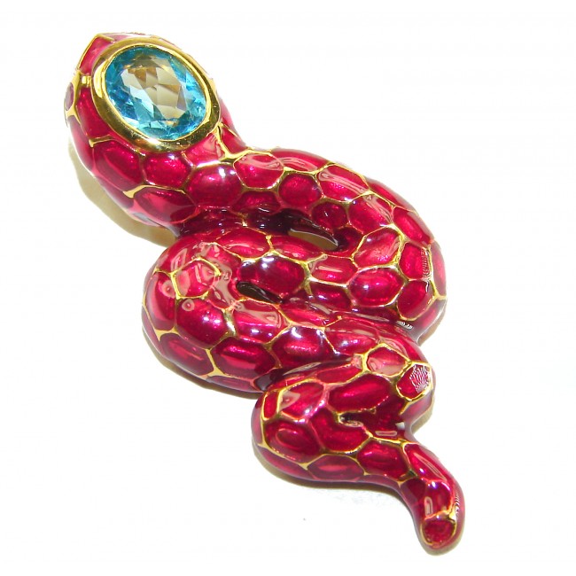 INCREDIBLE Natural Ruby Enamel Snake 14K Gold over .925 Sterling Silver Pendant