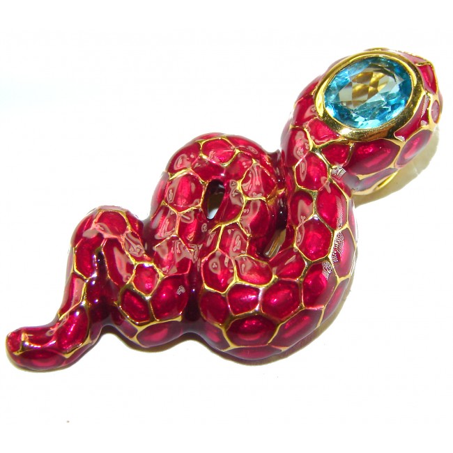INCREDIBLE Natural Ruby Enamel Snake 14K Gold over .925 Sterling Silver Pendant