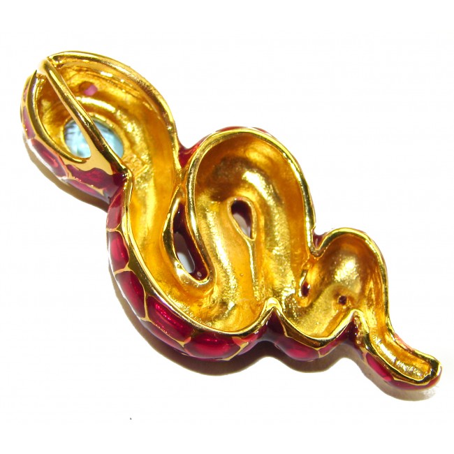 INCREDIBLE Natural Ruby Enamel Snake 14K Gold over .925 Sterling Silver Pendant