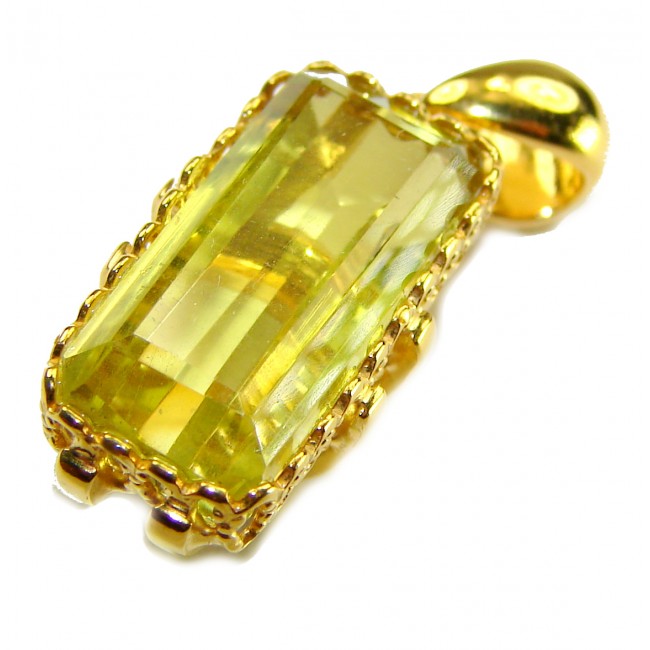 Emerald cut 15.3 carat Lemon Quartz 18K Gold over .925 Sterling Silver handcrafted pendant