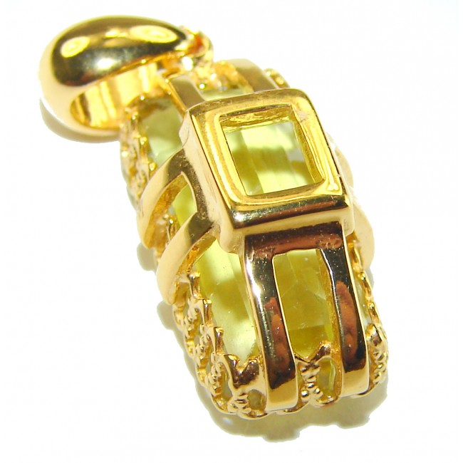 Emerald cut 15.3 carat Lemon Quartz 18K Gold over .925 Sterling Silver handcrafted pendant