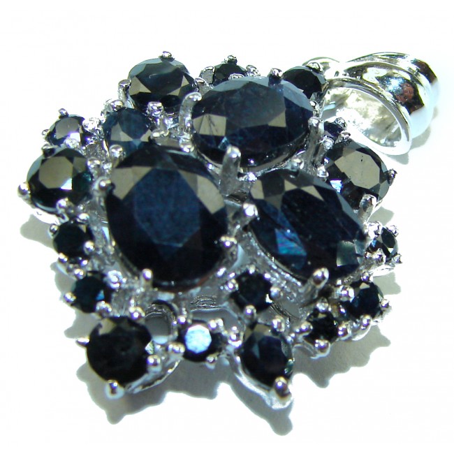Blue Star 15.4 carat Authentic Sapphire .925 Sterling Silver handcrafted pendant - Close-up of blue sapphire cluster pendant in sterling silver setting.