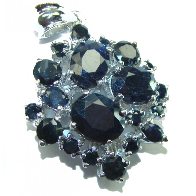 Blue Star 15.4 carat Authentic Sapphire .925 Sterling Silver handcrafted pendant - Blue Star 15.4 carat sapphire pendant, close-up view of stones.