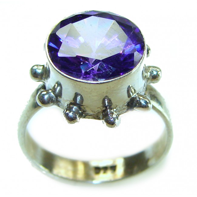 Purple Power 5.2 carat Amethyst .925 Sterling Silver Handcrafted Ring size 7 - Close-up view of Purple Power Amethyst ring in sterling silver.