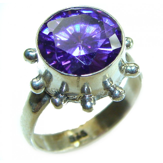 Purple Power 5.2 carat Amethyst .925 Sterling Silver Handcrafted Ring size 7 - Close-up of Purple Power Amethyst ring in sterling silver setting