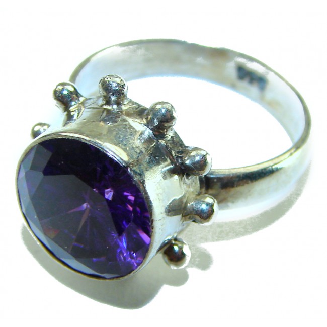 Purple Power 5.2 carat Amethyst .925 Sterling Silver Handcrafted Ring size 7 - Close-up of Purple Power amethyst ring in sterling silver.