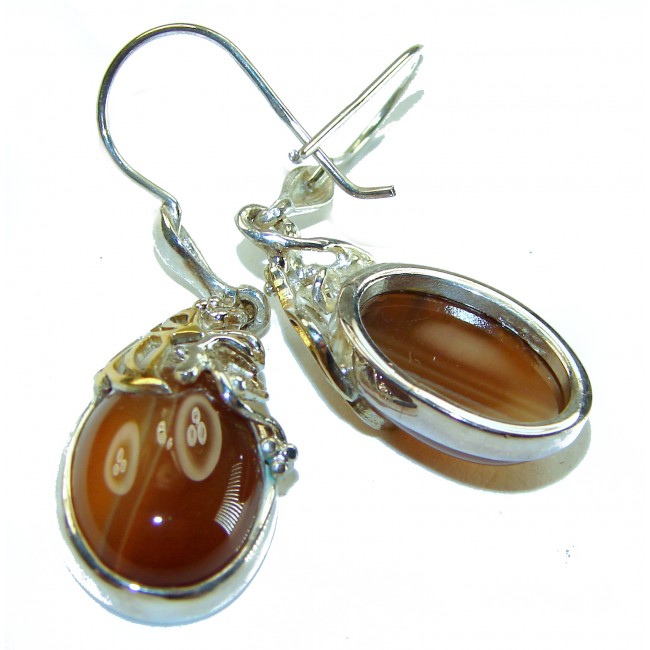 Sublime natural Orange Carnelian 2 tones .925 Sterling Silver handmade earrings