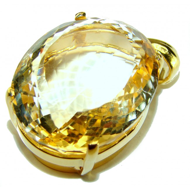 Perfection Oval cut 42.3 carat Lemon Quartz 18K Gold over .925 Sterling Silver handcrafted pendant