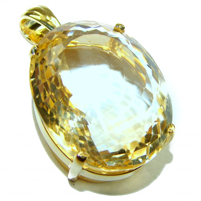 Perfection Oval cut 42.3 carat Lemon Quartz 18K Gold over .925 Sterling Silver handcrafted pendant