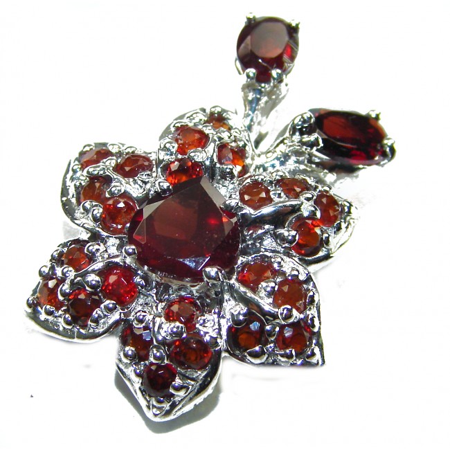 Red Flower Authentic 14.5 carat faceted authentic Australian Garnet .925 Sterling Silver handcrafted Statement Pendant