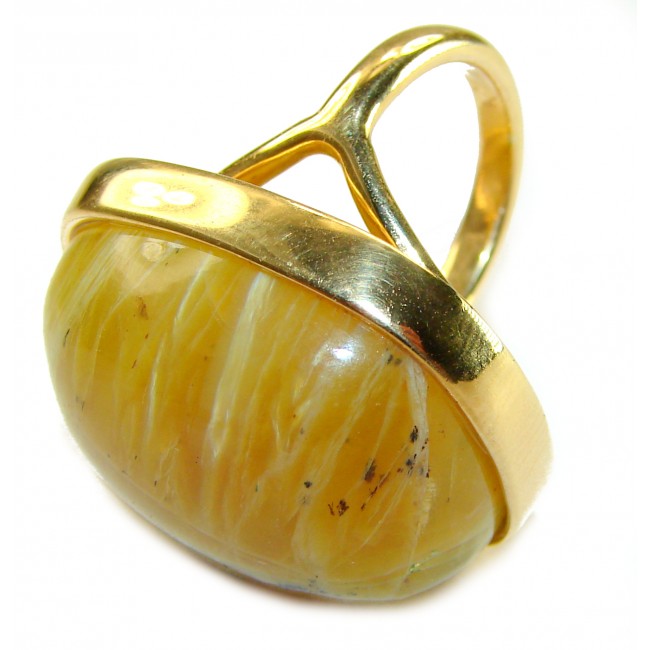 Himalayan Treasure 29.9 carat Best quality Golden Rutilated Quartz 18K Gold over .925 Sterling Silver handcrafted Ring Size 4 1/4