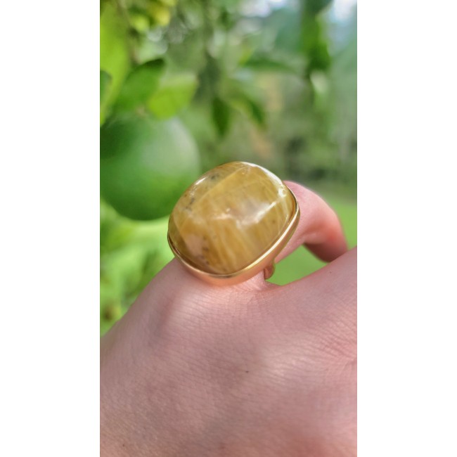 Himalayan Treasure 29.9 carat Best quality Golden Rutilated Quartz 18K Gold over .925 Sterling Silver handcrafted Ring Size 4 1/4