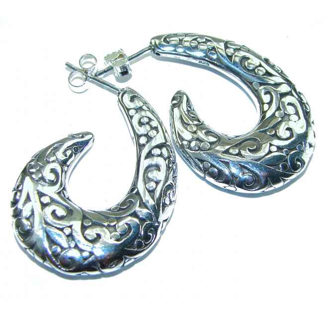 1 5/8 inches long - Free Spirit bohemian Style .925 Sterling Silver handmade Bali made Oversized Earrings