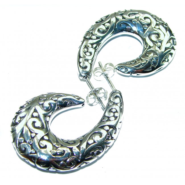 1 5/8 inches long - Free Spirit bohemian Style .925 Sterling Silver handmade Bali made Oversized Earrings