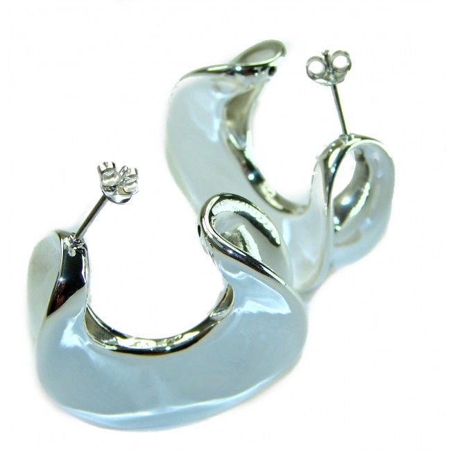 LARGE - EXTRAVAGANZA - Highly Polished Fancy .925 Sterling Silver Italy made Earrings - Side view of highly polished sterling silver earrings with stud backs.