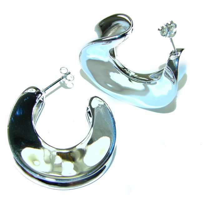 LARGE - EXTRAVAGANZA - Highly Polished Fancy .925 Sterling Silver Italy made Earrings - Highly polished sterling silver earrings, top view with post detail