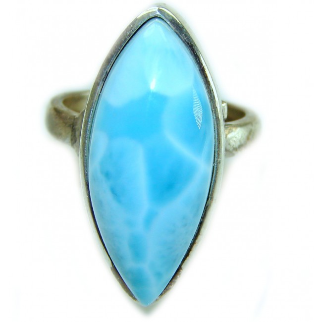 Blue Dream Blue Larimar .925 Sterling Silver handmade Large Solid ring size 7 adjustable