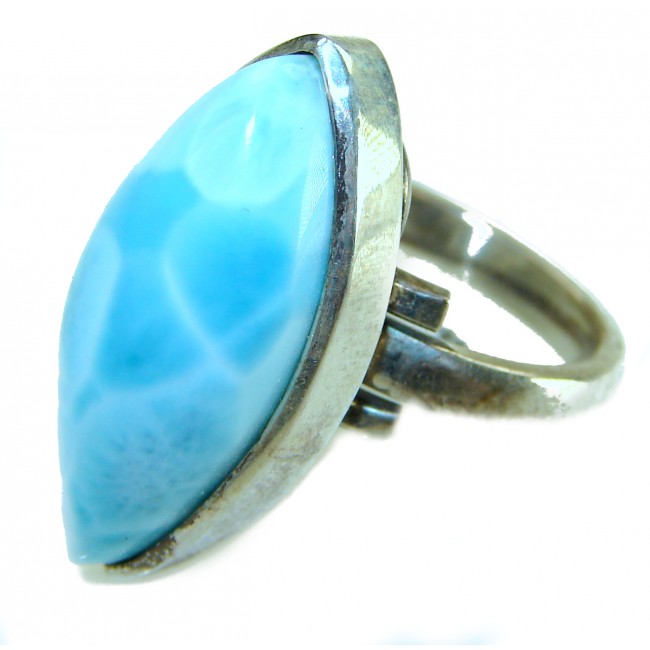 Blue Dream Blue Larimar .925 Sterling Silver handmade Large Solid ring size 7 adjustable