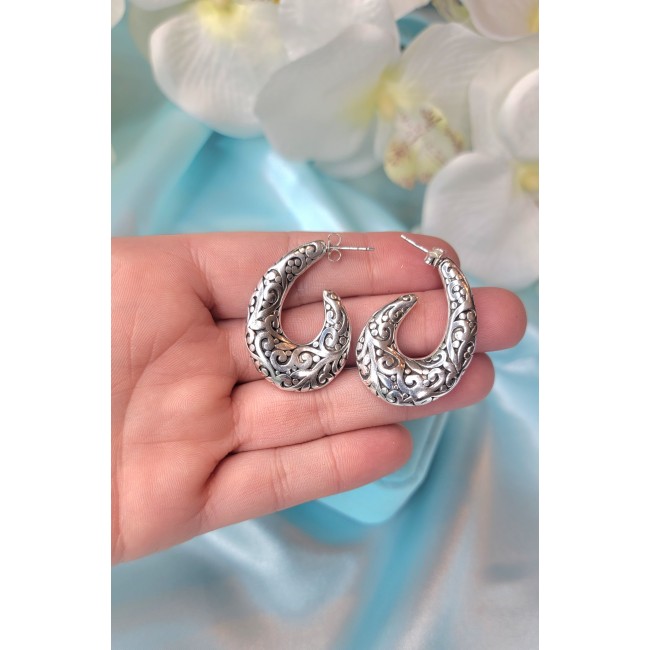 1 5/8 inches long - Free Spirit bohemian Style .925 Sterling Silver handmade Bali made Oversized Earrings