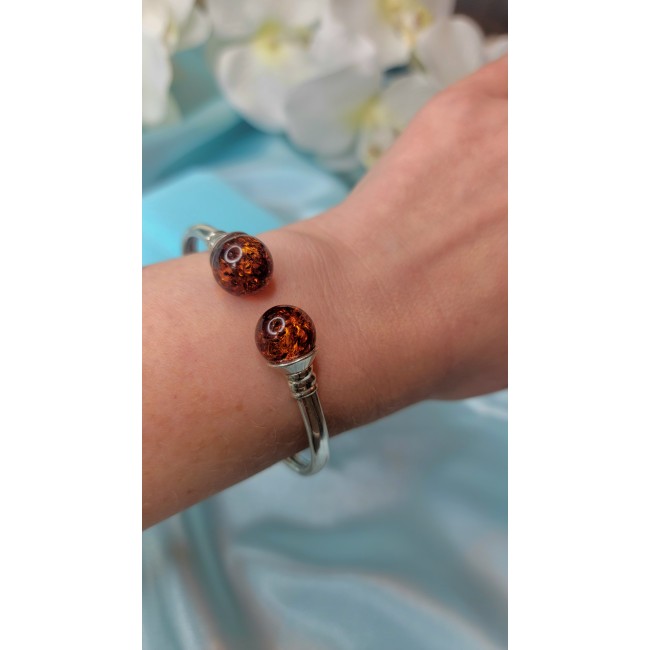 Vintage Design Genuine AAAAA QUALITY Baltic Amber .925 Sterling Silver handamde Bracelet / Cuff