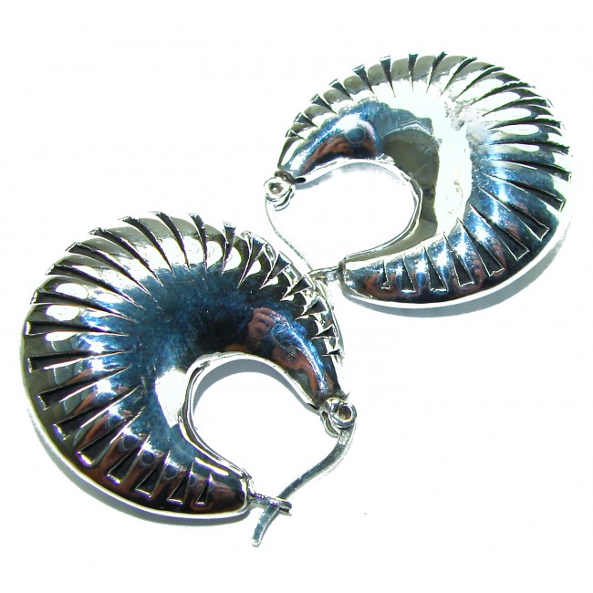 Highly Polished Fancy Modern design .925 Sterling Silver Italy made Earrings - Highly polished sterling silver earrings, side view, modern design.