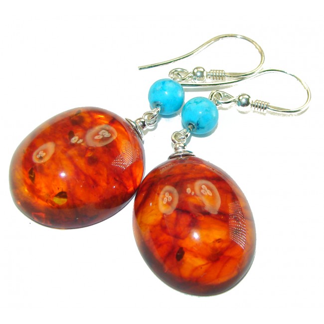 Baltic Polish Amber Turquoise .925 Sterling Silver Earrings