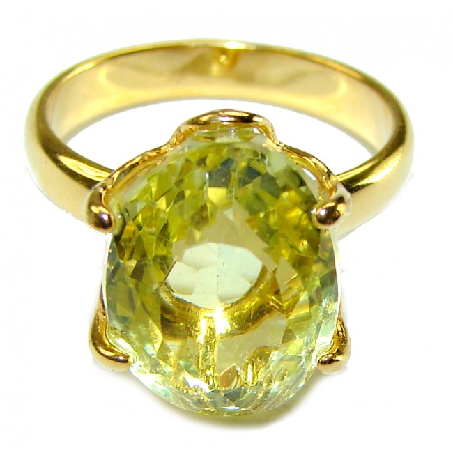 9.8 carat Genuine Lemon Quartz 14K Gold over .925 Sterling Silver handcrafted ring size 7