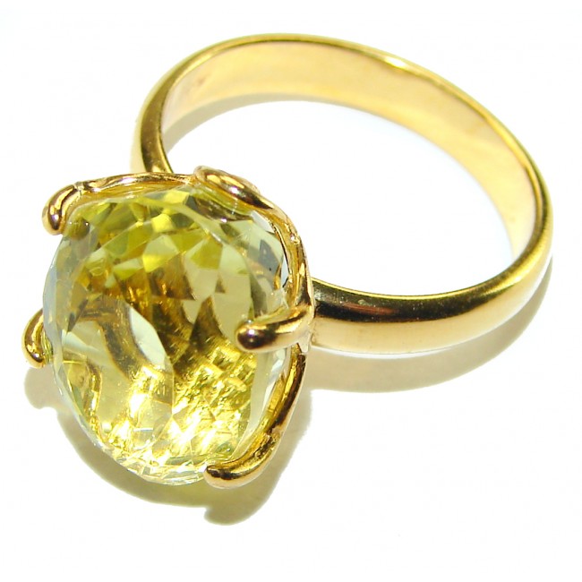 9.8 carat Genuine Lemon Quartz 14K Gold over .925 Sterling Silver handcrafted ring size 7