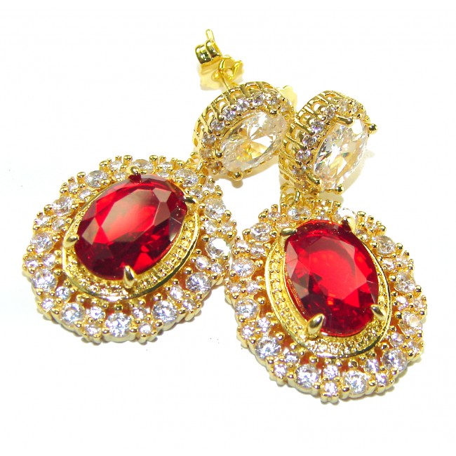 Victorian Style 10.2 carat natural Ruby 18K Gold over .925 Sterling Silver handmade Statement earrings