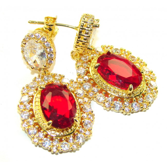Victorian Style 10.2 carat natural Ruby 18K Gold over .925 Sterling Silver handmade Statement earrings