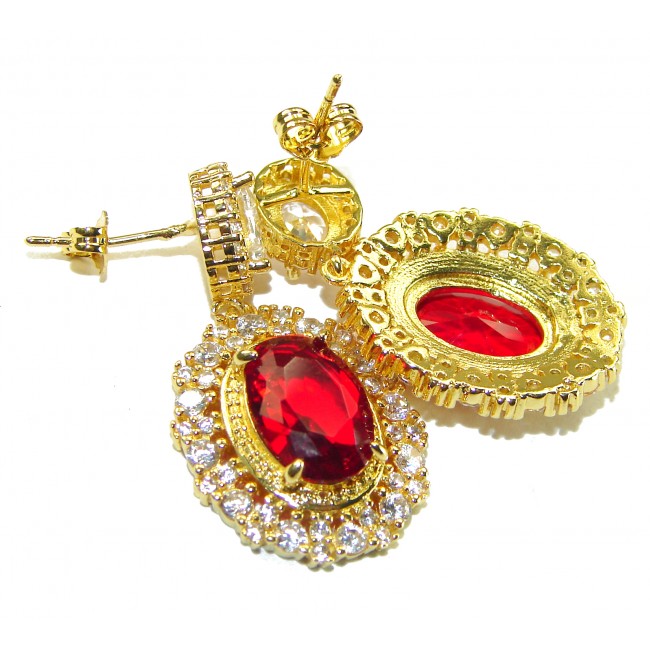 Victorian Style 10.2 carat natural Ruby 18K Gold over .925 Sterling Silver handmade Statement earrings