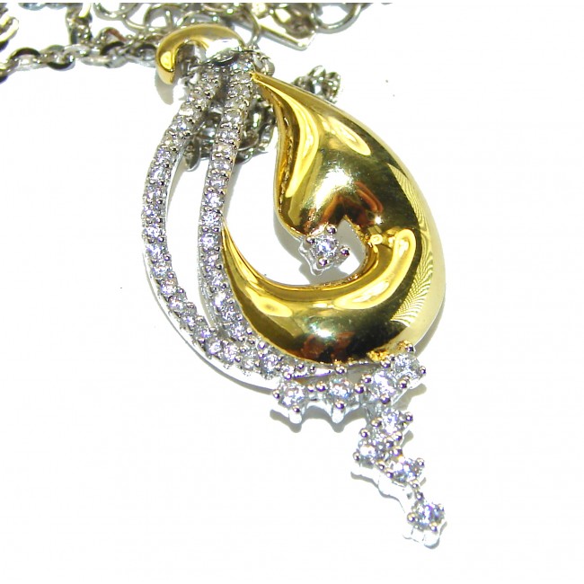 Elegance 4.2 carat White Topaz 14K Gold over .925 Sterling Silver handcrafted necklace - Close-up of Elegance pendant, gold and white topaz on sterling silver chain.